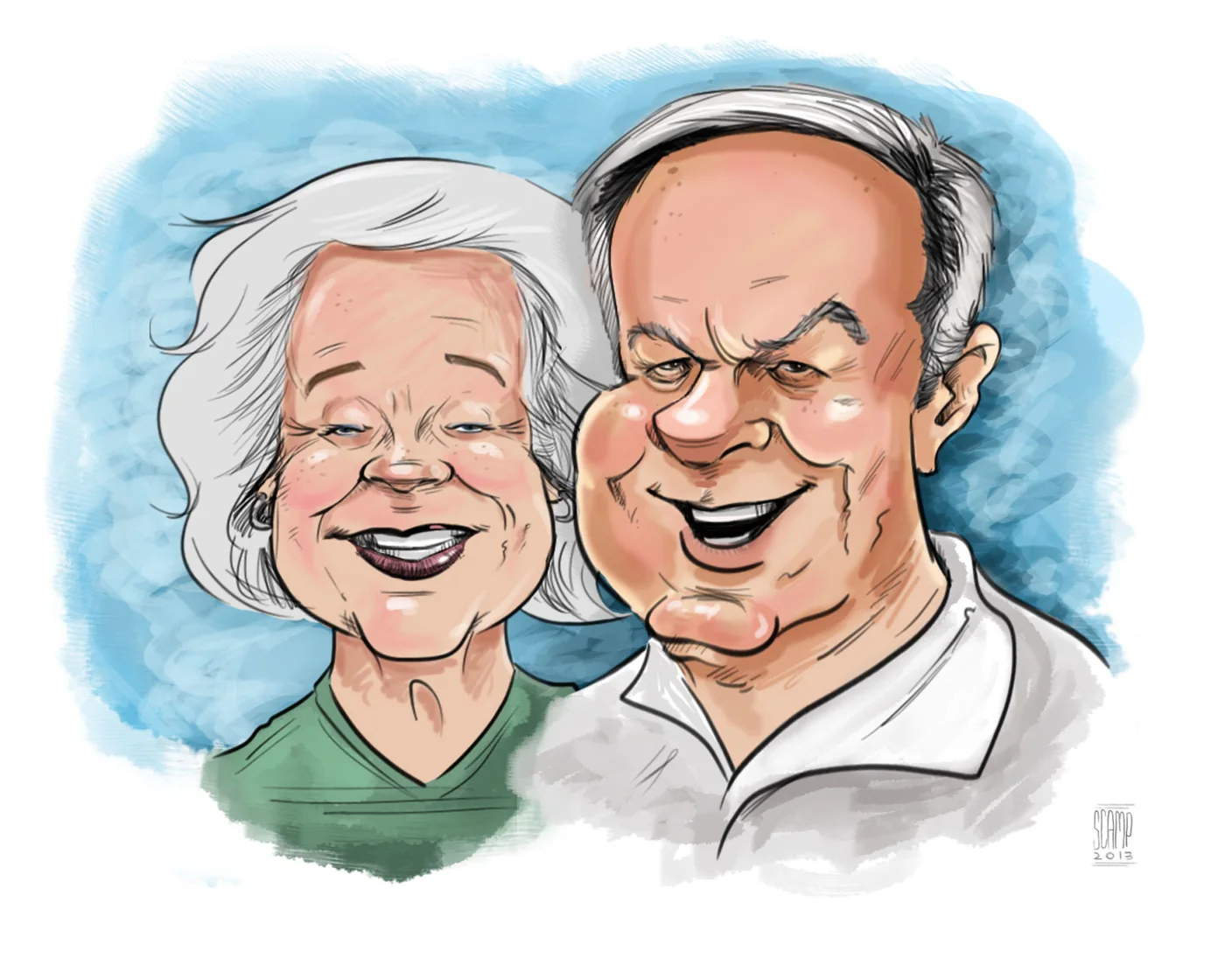 Color caricature of an anniversary couple