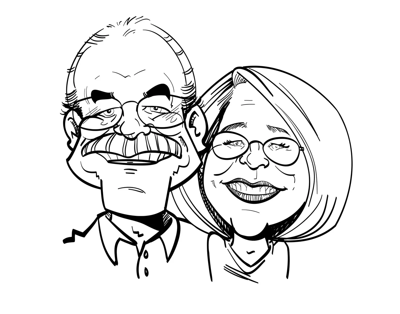 Black and white caricature of a couple