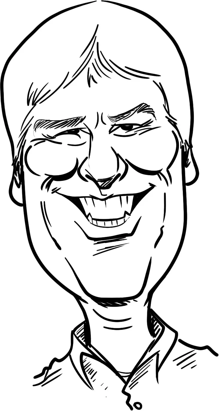 Black and white caricature portrait of a man