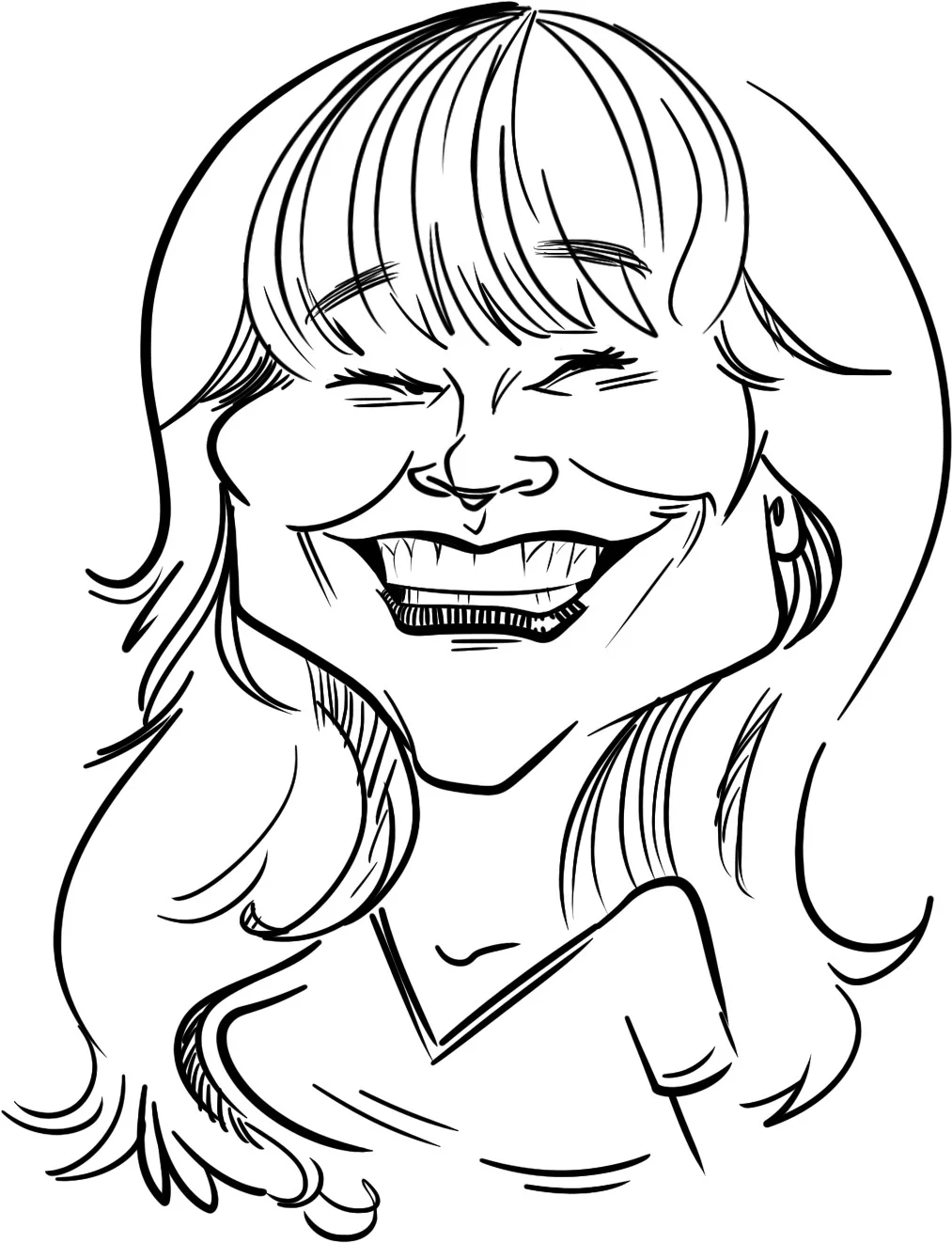 Black and white caricature of a young woman