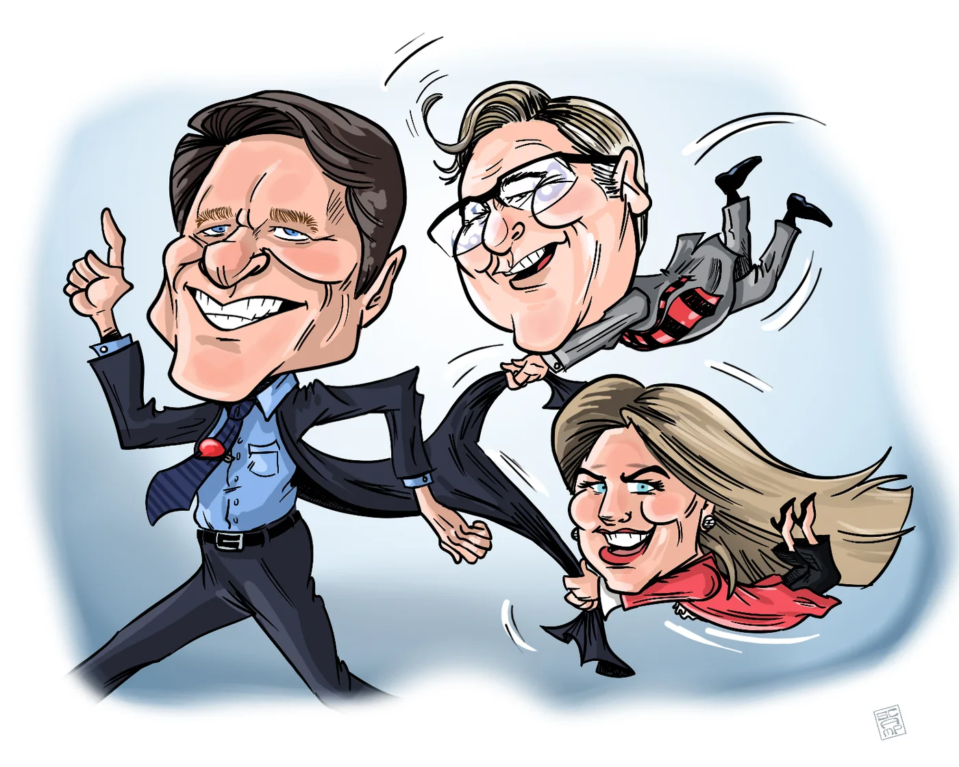 Color caricature of a family as a superhero team