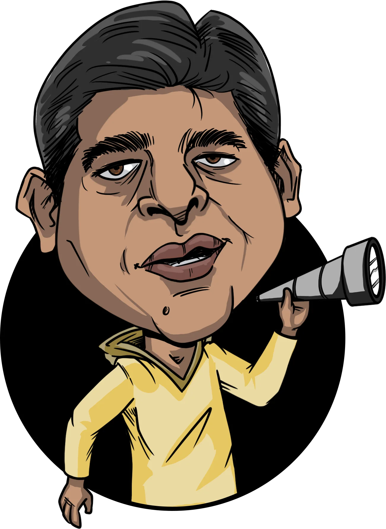 Color caricature of an explorer with a telescope