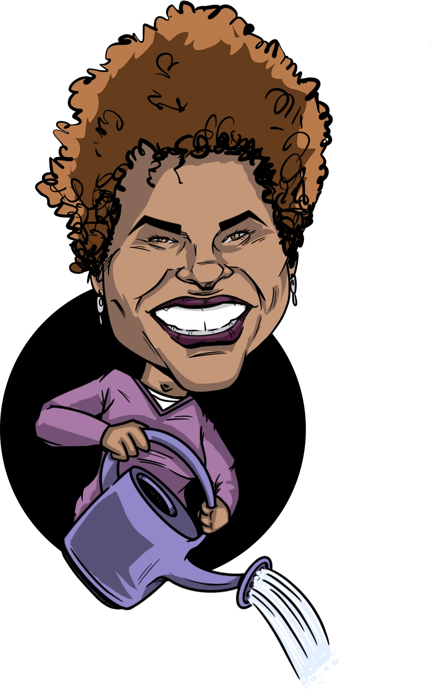 Color caricature of a woman watering plants