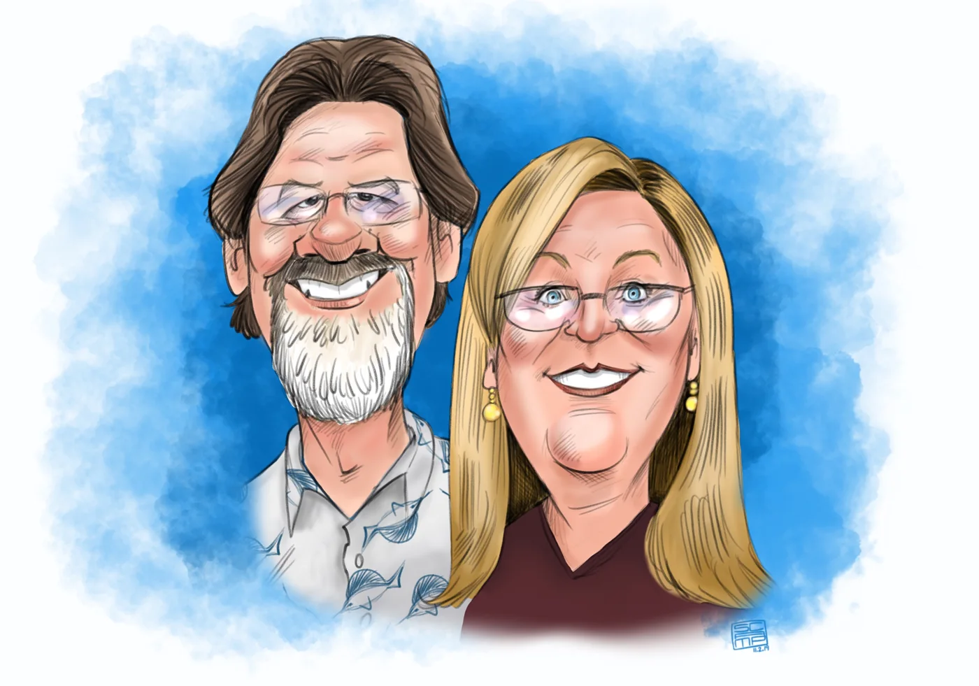 Color caricature of a wedding couple