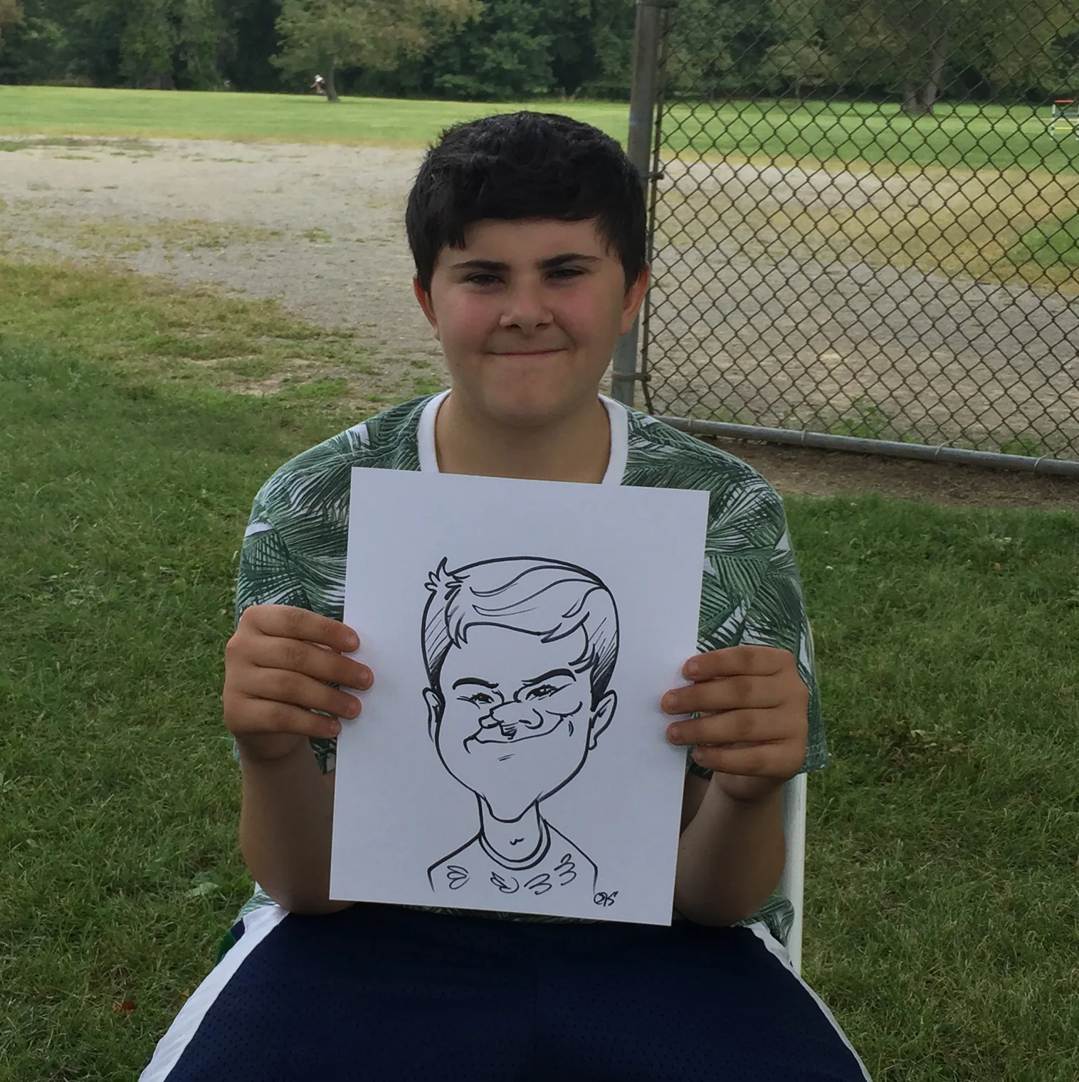 Live event caricature of a boy with braces
