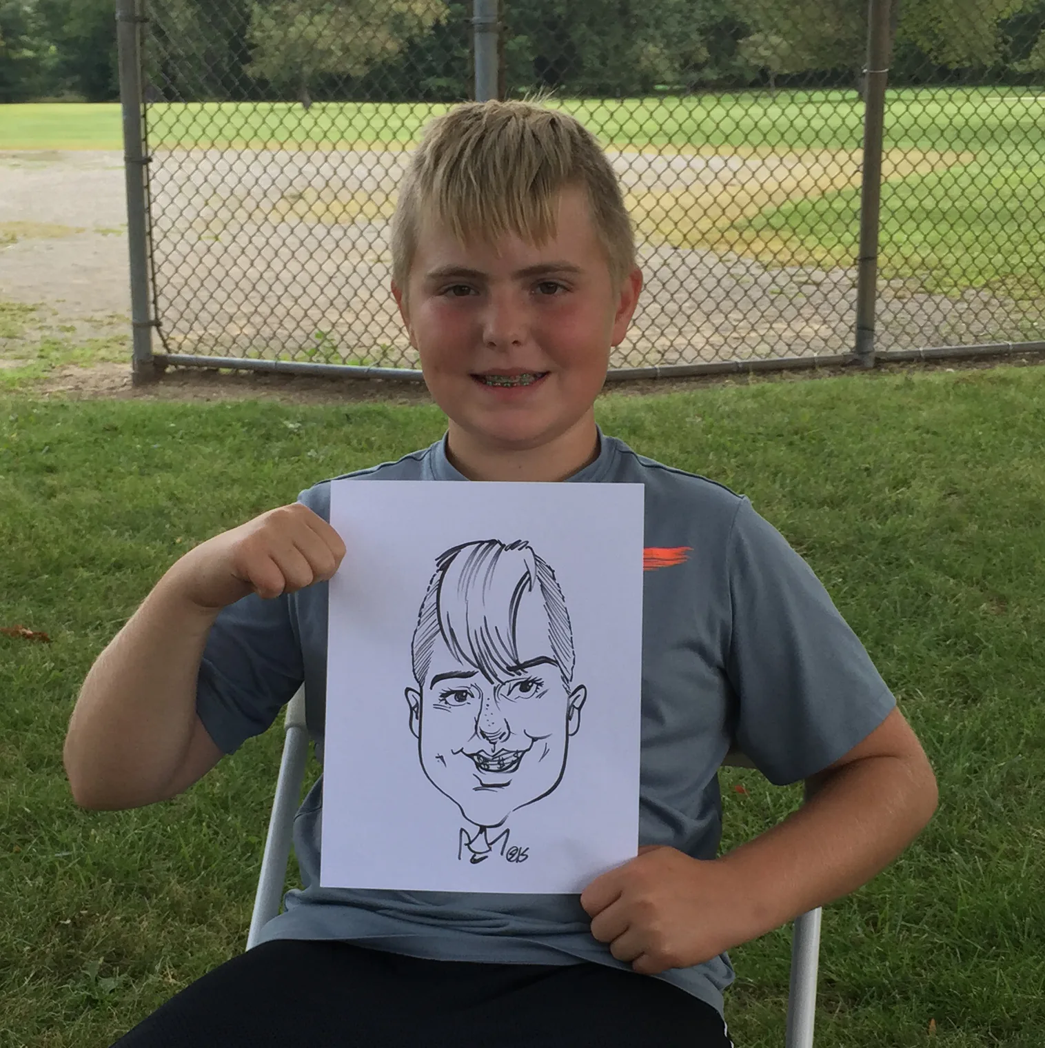 Live event caricature of a man in a Brooklyn tank top